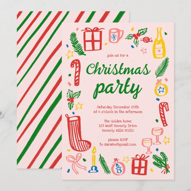 Whimsical Christmas Holiday Party Cute Custom Invitation (Front/Back)