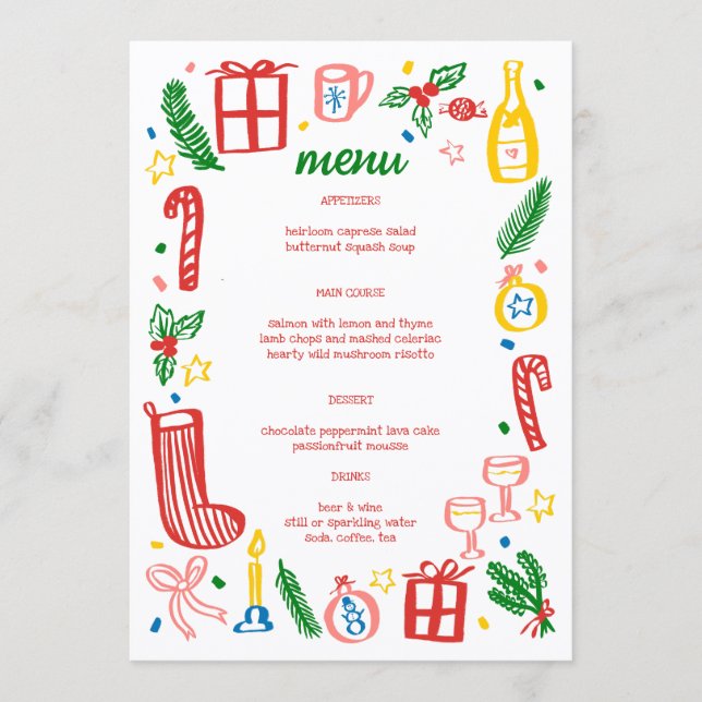 Whimsical Christmas Holiday Party Cute Custom  Menu (Front)