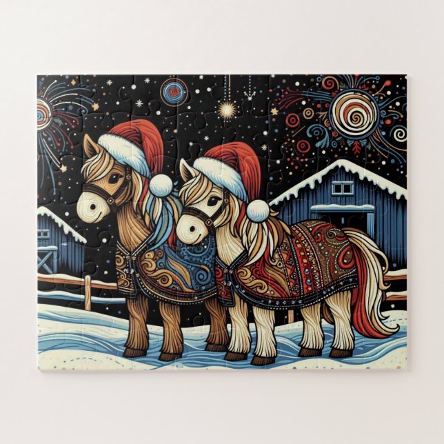 Whimsical Christmas Horses Jigsaw Puzzle (Horizontal)