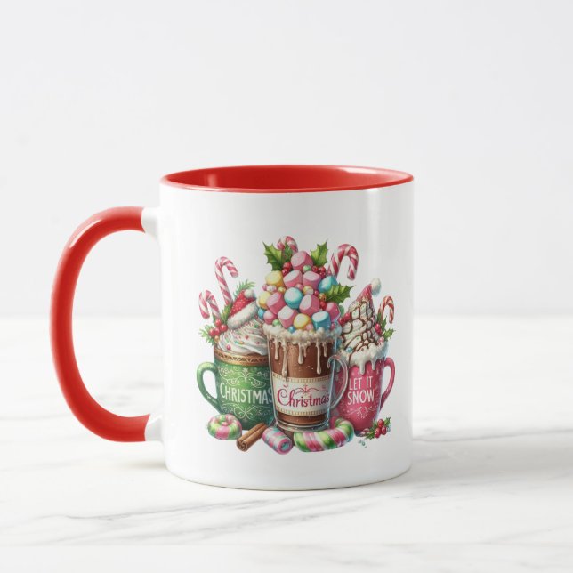 Whimsical Christmas Hot Cocoa Mugs with Marshmallo (Left)