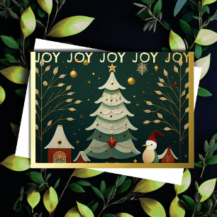 Whimsical Christmas Illustration Foil Holiday Card