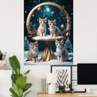 Whimsical Christmas Kittens on Gold Stand