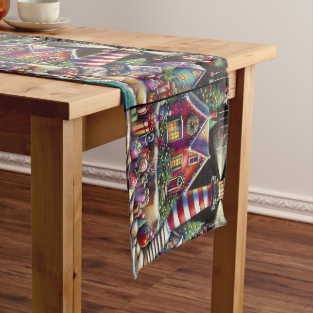 Whimsical Christmas Lighthouse Personalized Short Table Runner (In Situ)