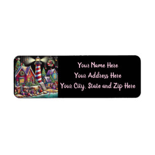 Whimsical Christmas Lighthouse Red Pink Purple