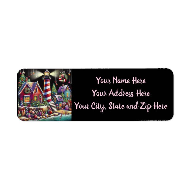 Whimsical Christmas Lighthouse Red Pink Purple  (Front)
