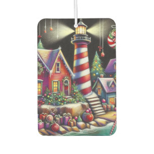 Whimsical Christmas Lighthouse Red Pink Purple  Air Freshener