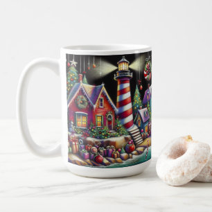 Whimsical Christmas Lighthouse Red Pink Purple Coffee Mug
