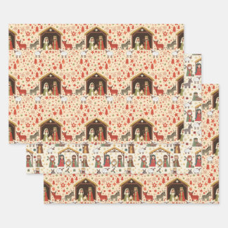 Whimsical Christmas Manger Scenes Wrapping Paper Sheet