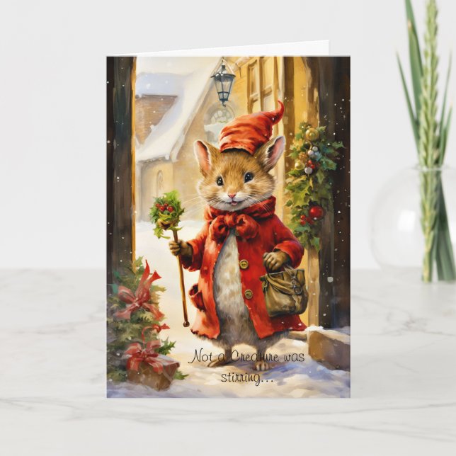 Whimsical Christmas Mouse with Script Holiday Card (Front)
