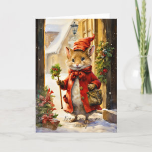 Whimsical Christmas Mouse with Script Holiday Card