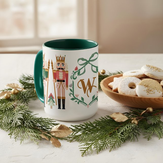 Whimsical Christmas Nutcracker Monogram Bow Mug (Whimsical Christmas Nutcracker Monogram Bow Mug)