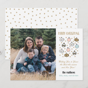 Whimsical Christmas Ornaments and Stars Photo Holiday Card