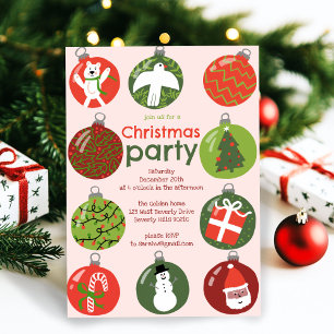 Whimsical Christmas Ornaments Holiday Party Custom Invitation