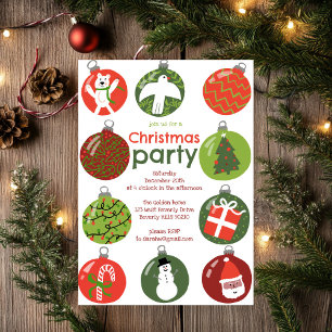Whimsical Christmas Ornaments Holiday Party Custom Invitation