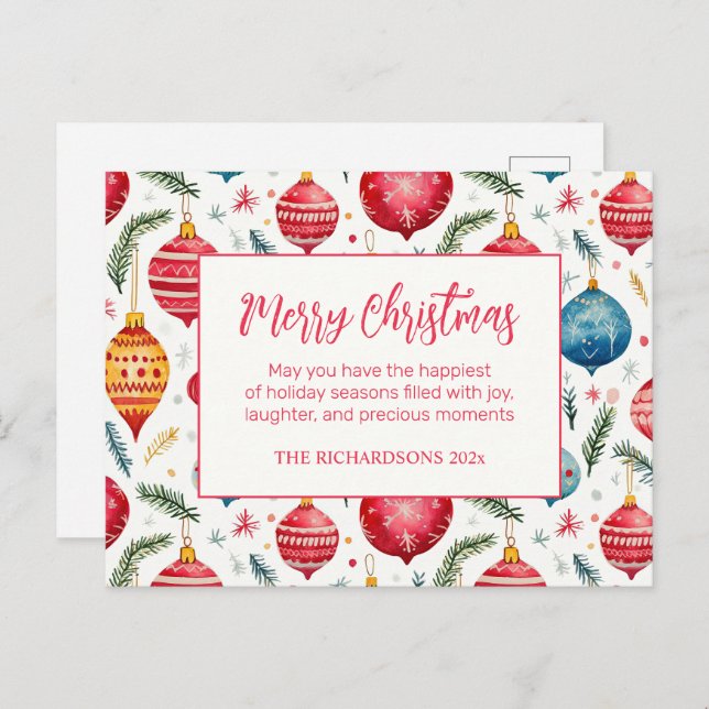 Whimsical Christmas Ornaments Vintage  Holiday Postcard (Front/Back)