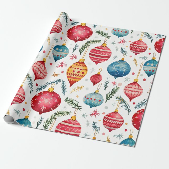 Whimsical Christmas Ornaments Vintage  Wrapping Paper (Unrolled)