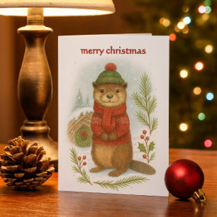 Whimsical Christmas Otter Holiday Card