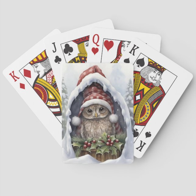 Whimsical Christmas Owl Playing Cards (Back)