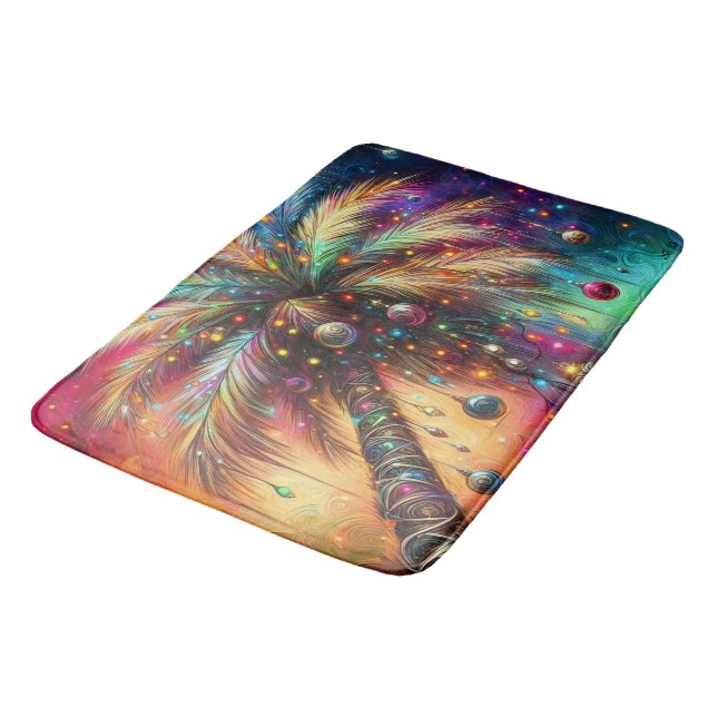 Whimsical Christmas Palm Tree Tropical Beach Vivid Bath Mat (Angled)