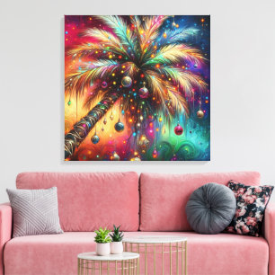 Whimsical Christmas Palm Tree Tropical Beach Vivid Canvas Print