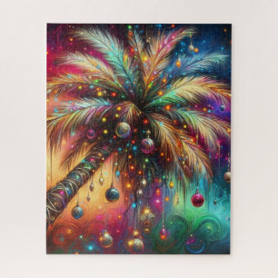 Whimsical Christmas Palm Tree Tropical Beach Vivid Jigsaw Puzzle