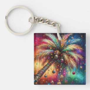 Whimsical Christmas Palm Tree Tropical Beach Vivid Keychain
