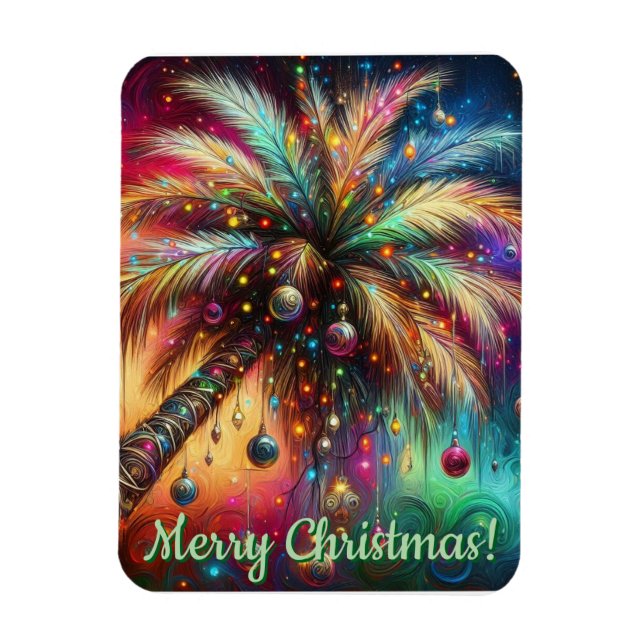 Whimsical Christmas Palm Tree Tropical Beach Vivid Magnet (Vertical)
