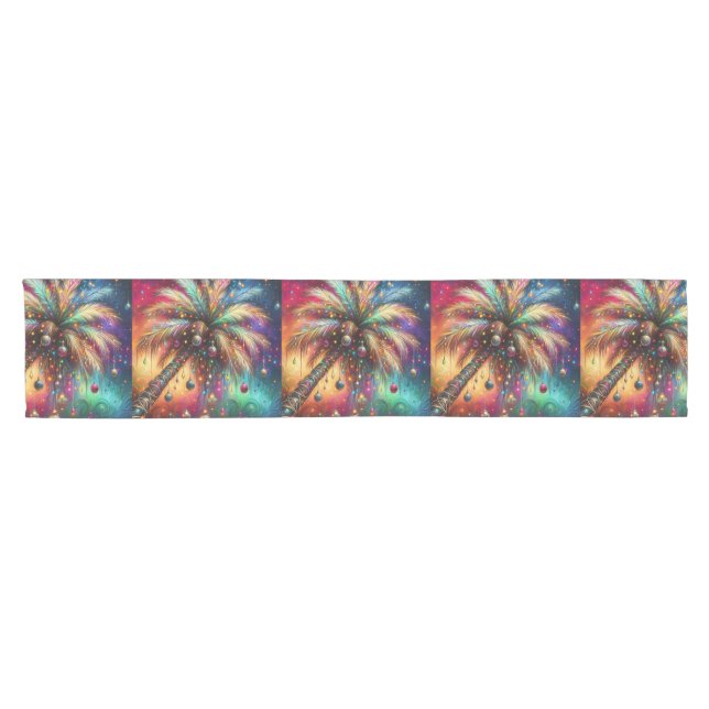 Whimsical Christmas Palm Tree Tropical Beach Vivid Short Table Runner (Horizontal)