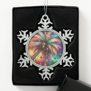 Whimsical Christmas Palm Tree Tropical Beach Vivid Snowflake Pewter Christmas Ornament