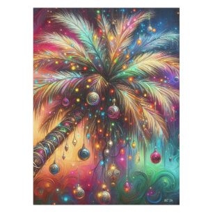 Whimsical Christmas Palm Tree Tropical Beach Vivid Tablecloth