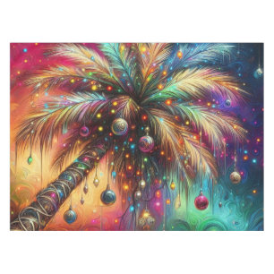 Whimsical Christmas Palm Tree Tropical Beach Vivid Tablecloth