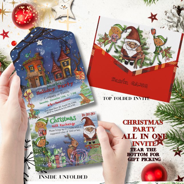 Whimsical  Christmas Party & Gift Exchange  All In One Invitation (Whimsical Christmas Party & Gift Exchange All In One Invitation)