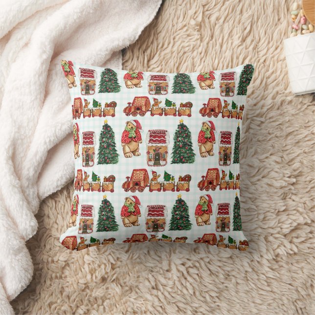 Whimsical christmas pattern with bears, trees, and throw pillow (Blanket)