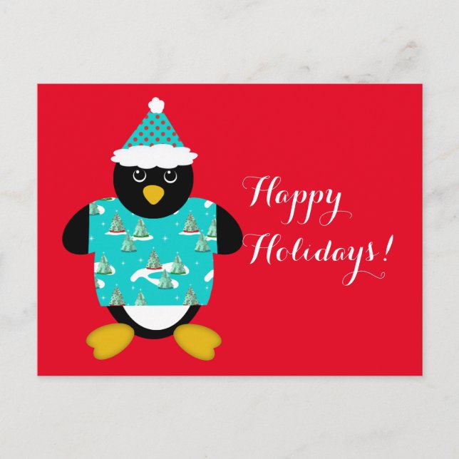 Whimsical Christmas Penguin Postcard (Front)