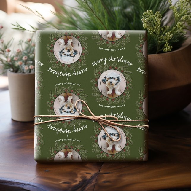 Whimsical Christmas Photo - Calligraphy - Branches Wrapping Paper (Personalized Photo Wrapping Paper)