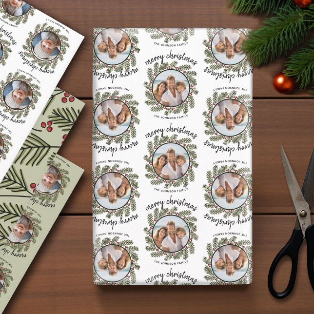 Whimsical Christmas Photo - Calligraphy - Branches Wrapping Paper Sheet (Photo Wrapping Paper - Holiday and Christmas Theme)