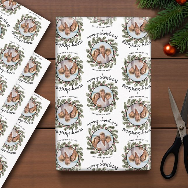 Whimsical Christmas Photo - Calligraphy - Branches Wrapping Paper Sheet (Photo Wrapping Paper - Holiday and Christmas Theme)