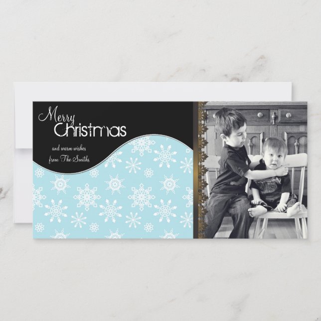 Whimsical Christmas Photo Card White Snowflakes (Front)
