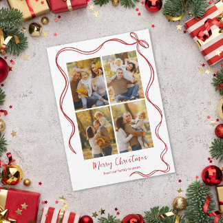 Whimsical Christmas Photo Card with Red Bow