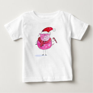 Whimsical Christmas Pig Baby T-Shirt