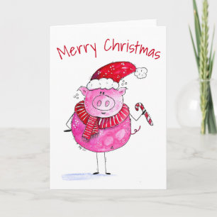 Whimsical Christmas Pig Card