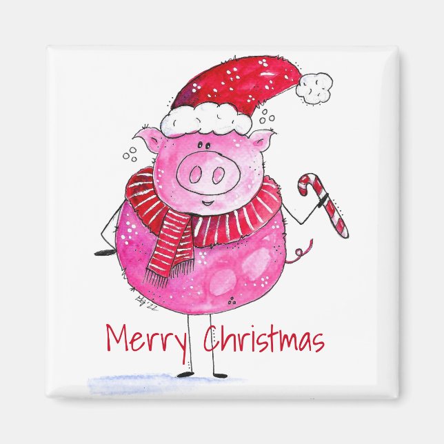 Whimsical Christmas Pig Magnet (Front)