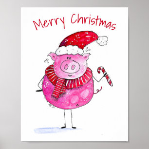 Whimsical Christmas Pig Poster