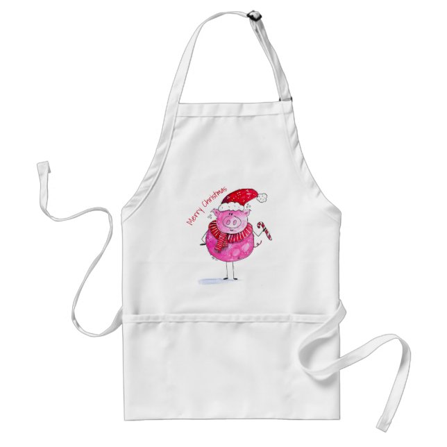 Whimsical Christmas Pig Standard Apron (Front)
