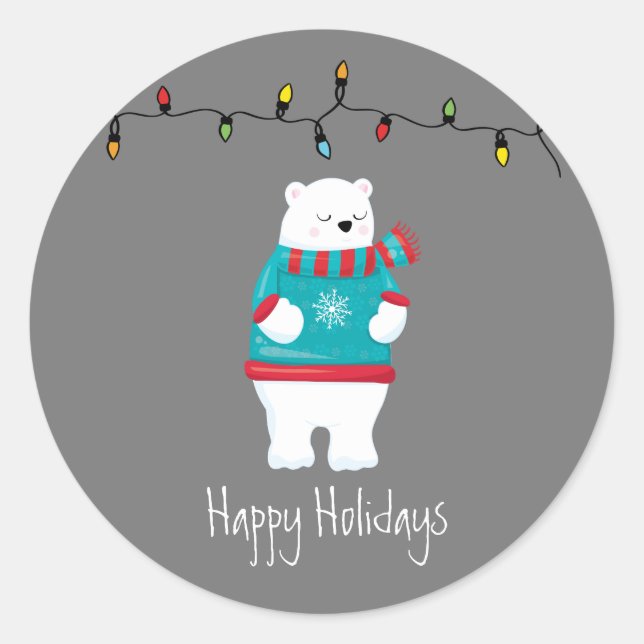 Whimsical Christmas Polar Bear Holiday Classic Round Sticker (Front)