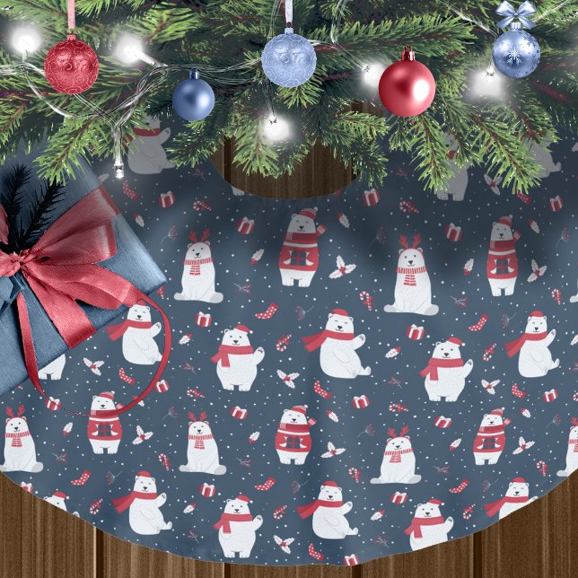 Whimsical Christmas Polar Bears Pattern ID850 Brushed Polyester Tree Skirt (Creator Uploaded)