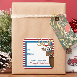 Whimsical Christmas Reindeer Gift Tag Sticker