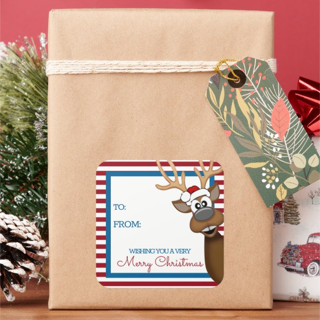 Whimsical Christmas Reindeer Gift Tag Sticker (Holiday)