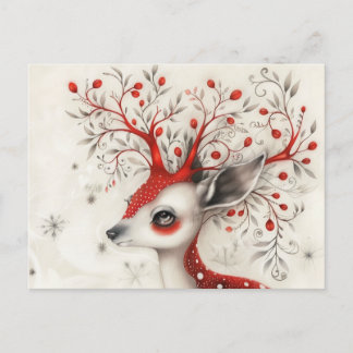 Whimsical Christmas Reindeer  Holiday Postcard