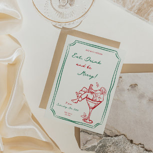 Whimsical Christmas Santa Martini Invitation